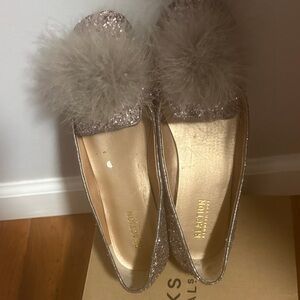 Kenneth Cole Reaction Glitter Loafers with Faux Fur Pom